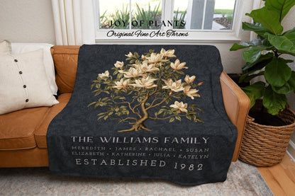 Magnolia Blanket Last Name Custom | Gift Custom Family Tree Personalized Mother's Day Gift Custom Blanket for Mom Sentimental Family Gift |