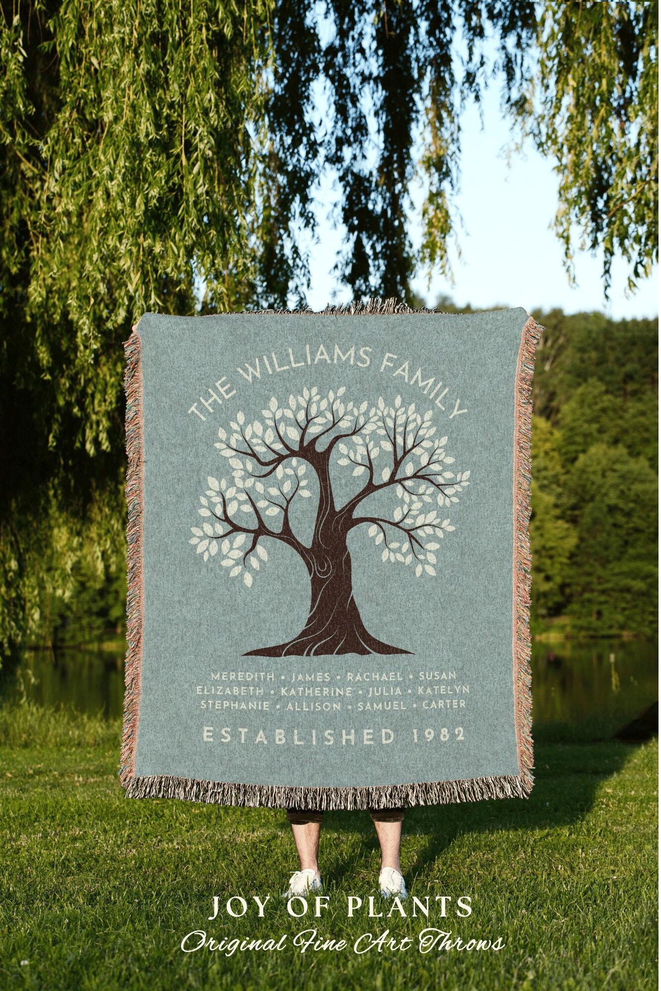 Custom Family Tree Blanket | Woven Tapestry Personalized Family Gift Meaningful | Thoughtful Gift for Grandmom Sentimental Gift for Family |