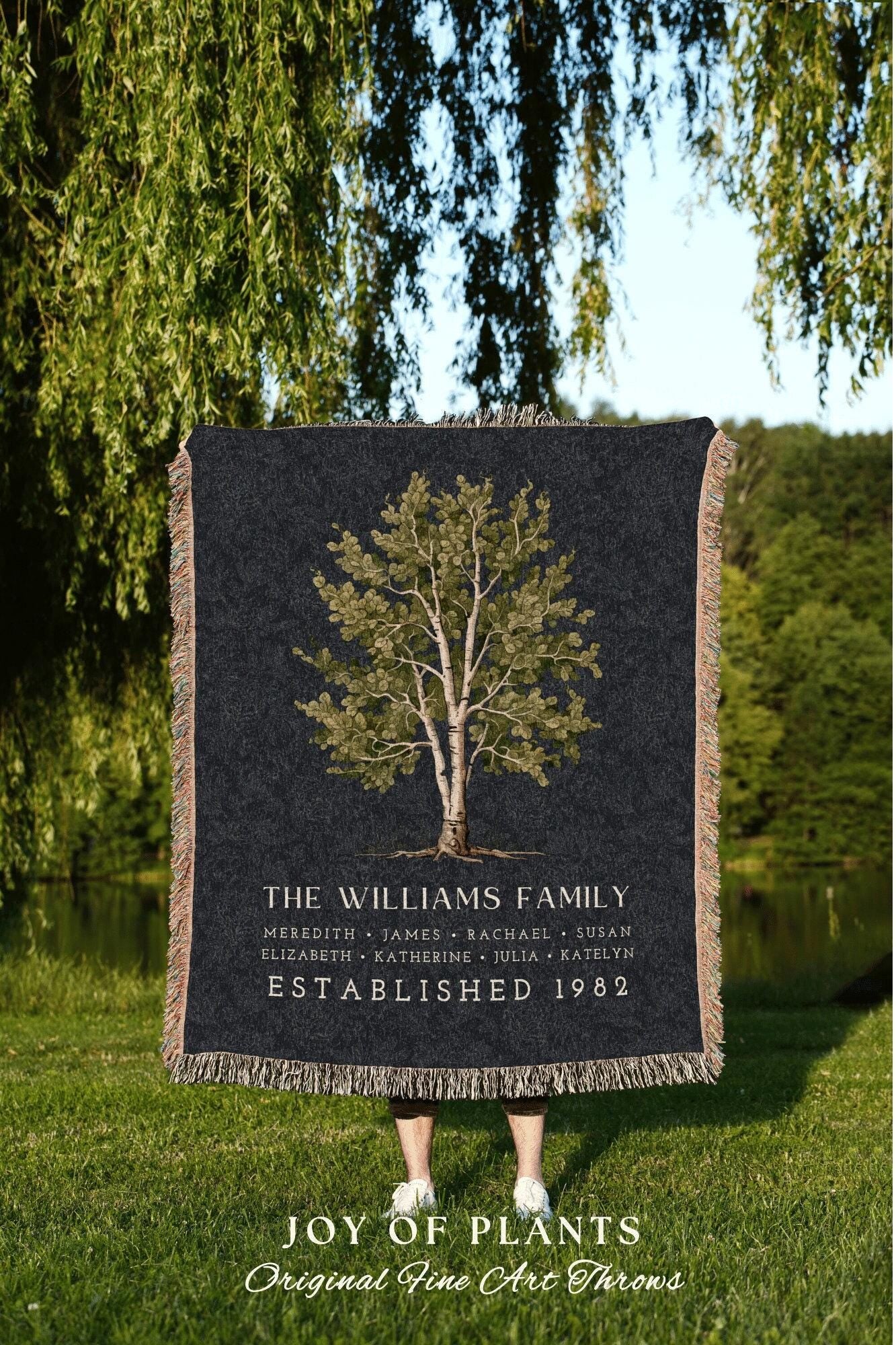 Birch Tree Woven Blanket | Custom Family Tree Personalized Mother's Day Gift Meaningful Custom Blanket for Grandma Sentimental Family Art |