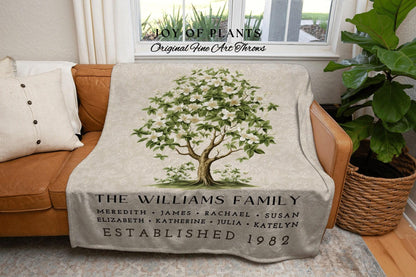 Family Name Tree Blanket | Gift Custom Family Tree Personalized Mother's Day Gift Meaningful Custom Blanket for Mom Sentimental Family Tree