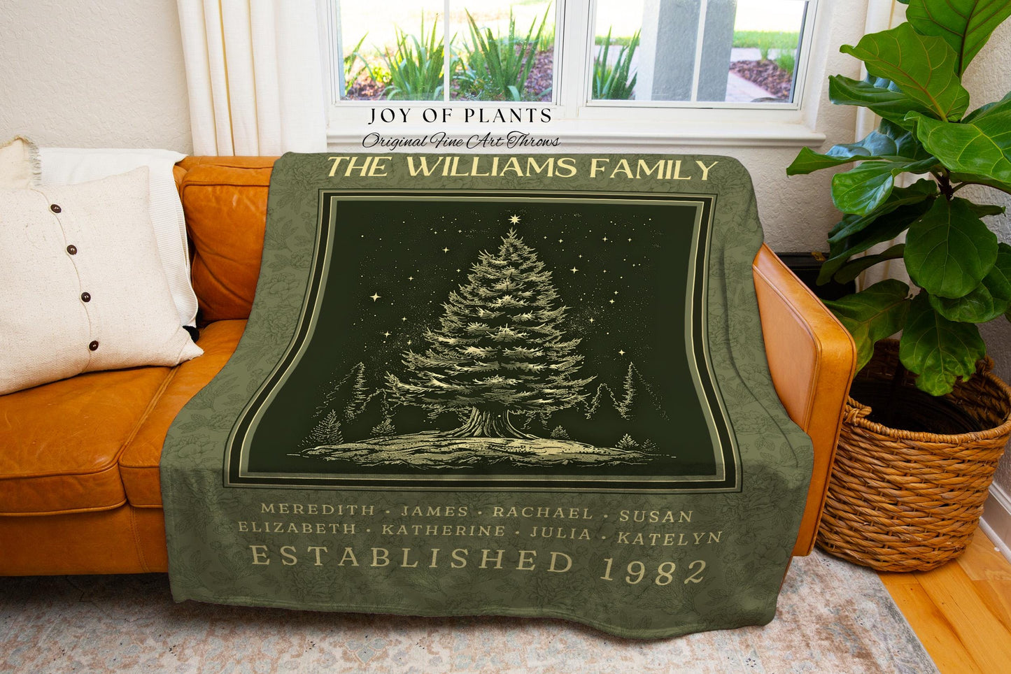 Rustic Winter Family Tree Blanket Custom Names Heritage Tapestry Throw | Cozy Cabin Personalized Ancestry Keepsake Woodland Christmas Gift