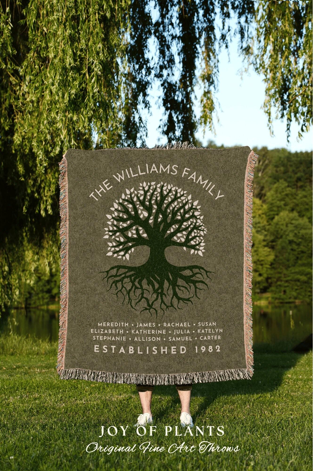 Sage Green Family Tree Tapestry Woven Blanket Custom Family Gift Meaningful | Thoughtful Gift for Grandmom Sentimental Gift for Family Tree