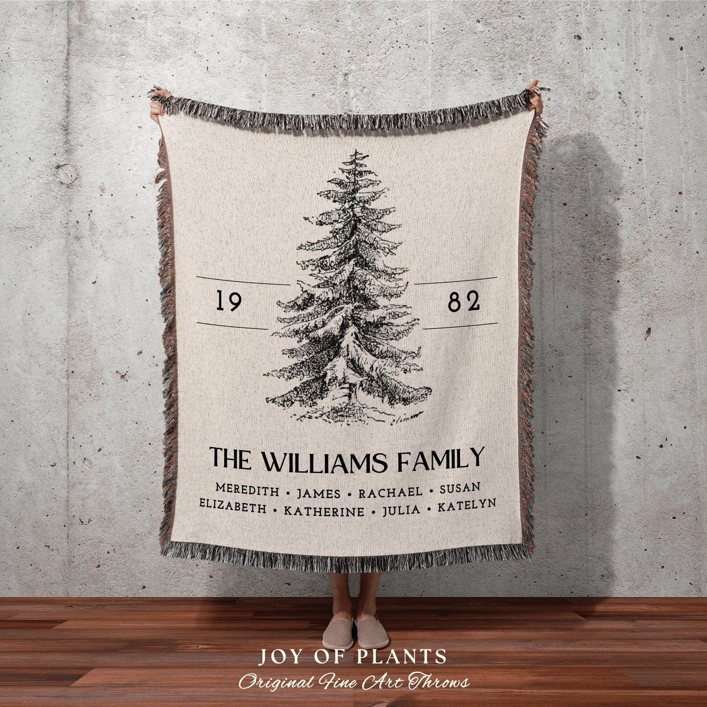 Vintage Family Tree Blanket | Christmas Gift Custom Family Tree Personalized Tapestry Meaningful Gift for Grandma Sentimental Family Gift |