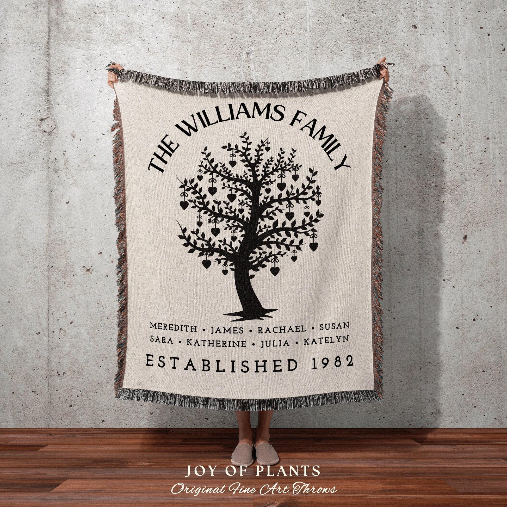 Meaningful Family Blanket Woven | Custom Family Tree Personalized Tapestry Meaningful Unique Thoughtful Gift for Mom Sentimental Family Gift