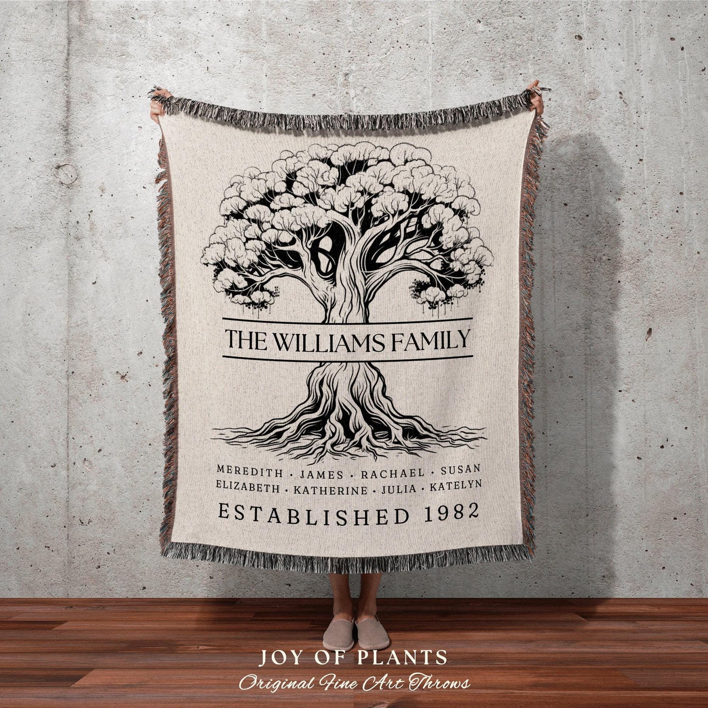 Last Name Family Tree Blanket | Custom Family Tree Personalized Tapestry Meaningful Mother's Day Gift Thoughtful Gift for Mom Sentimental |