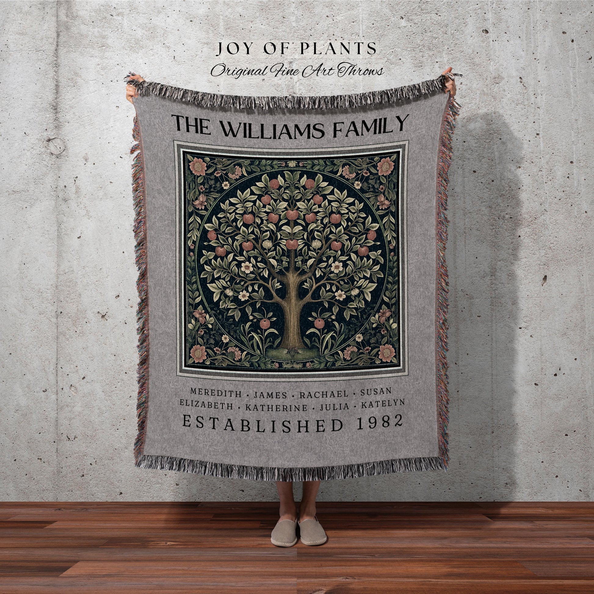 Cozy Family Tree Heritage Blanket | Personalized Keepsake Tapestry Custom Gift From Grandchildren Sentimental Last Name and Established Date