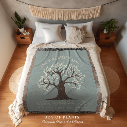 Custom Family Tree Blanket | Woven Tapestry Personalized Family Gift Meaningful | Thoughtful Gift for Grandmom Sentimental Gift for Family |