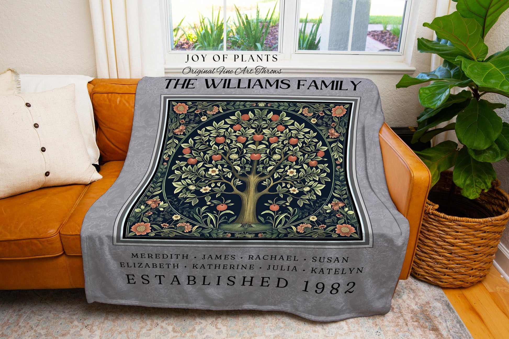 Cozy Family Tree Heritage Blanket | Personalized Keepsake Tapestry Custom Gift From Grandchildren Sentimental Last Name and Established Date