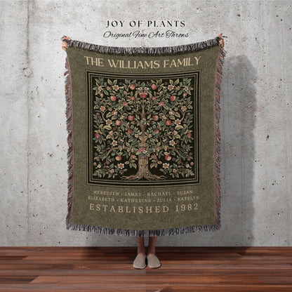 Heritage Apple Tree Family Blanket Personalized Name Tapestry Sentimental Throw | Rustic Victorian Cozy Cottagecore Custom Heirloom Gift