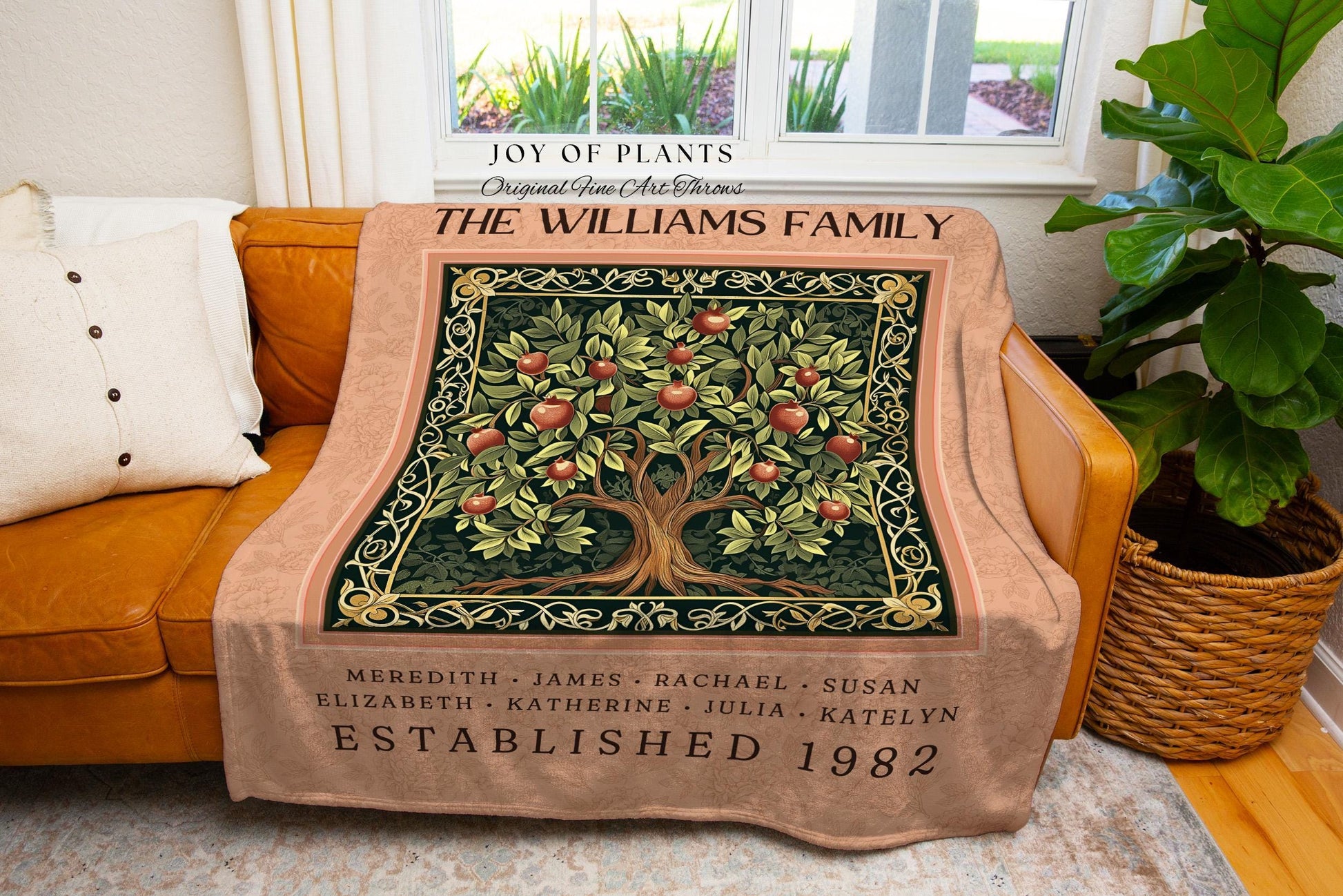 Country Farmhouse Decor Family Tree Blanket Personalized Ancestry Throw | Custom Heritage Tapestry Cozy Cottage Living Earthy Colors Gift