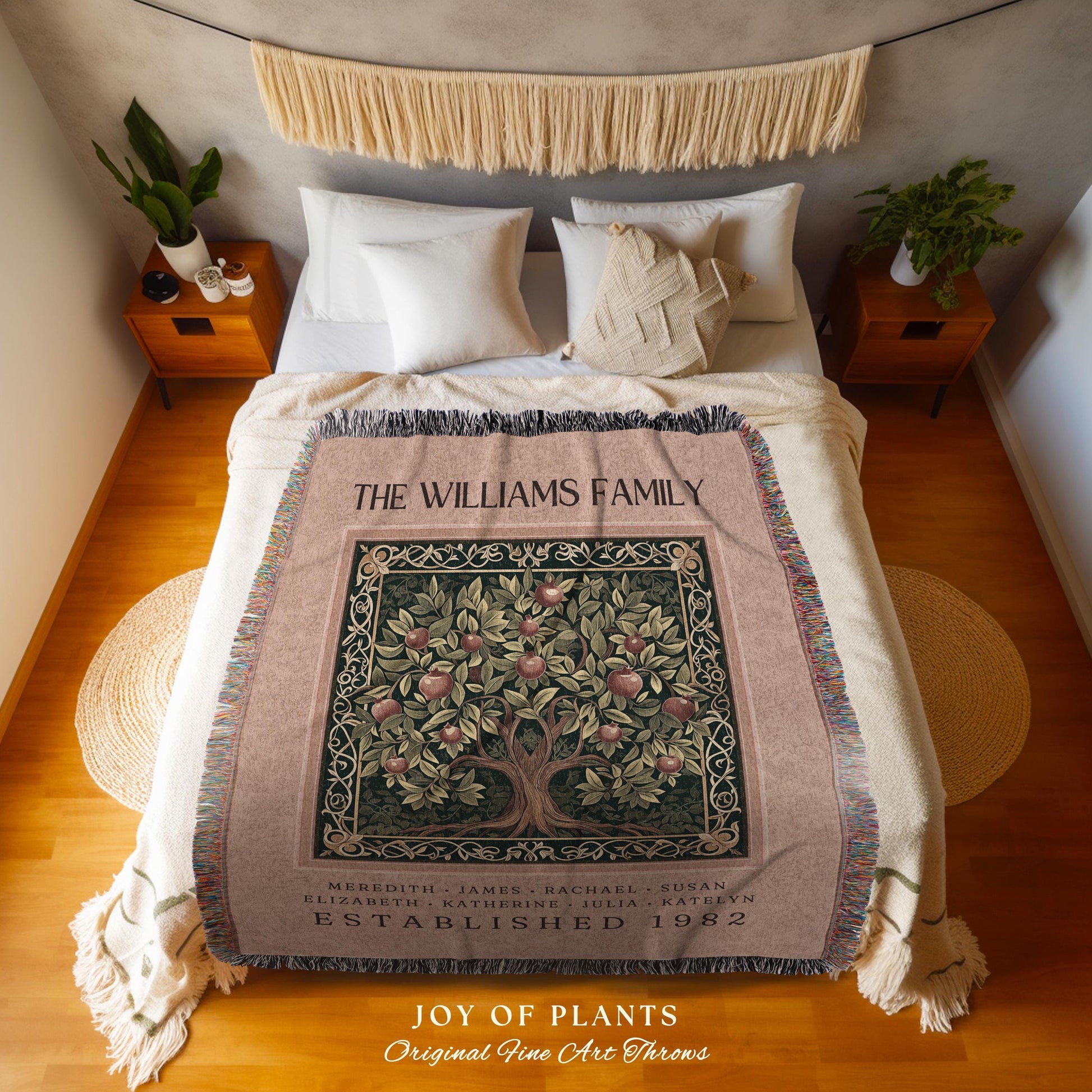 Country Farmhouse Decor Family Tree Blanket Personalized Ancestry Throw | Custom Heritage Tapestry Cozy Cottage Living Earthy Colors Gift