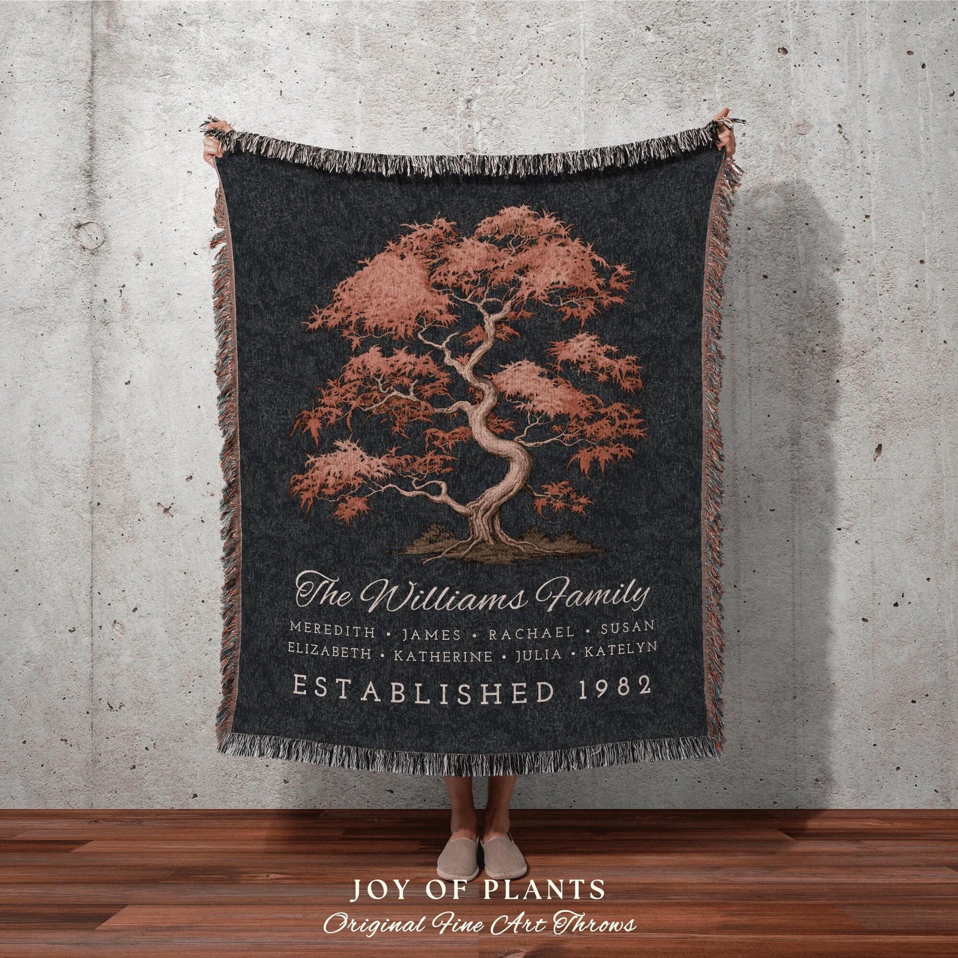 Japanese Maple Tree Family Blanket | Gift Custom Family Tree Personalized Mother's Day Gift Meaningful Custom Family Blanket Woven Tapestry