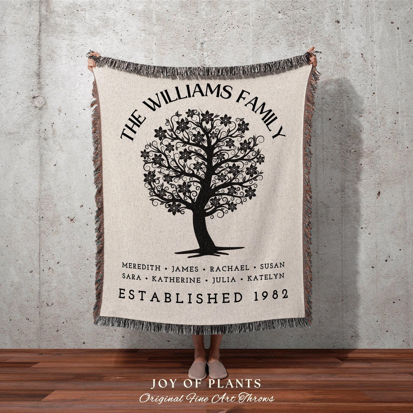 Minimalist Family Tree Blanket | Custom Family Tree Personalized Tapestry Meaningful Mother's Day Gift Thoughtful Gift for Mom Sentimental |