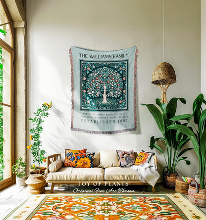 Nature Inspired Family Tree of Life Blanket Personalized Family Gift Idea Custom Meaningful Family Names Throw Beautiful Nature Decor Cozy