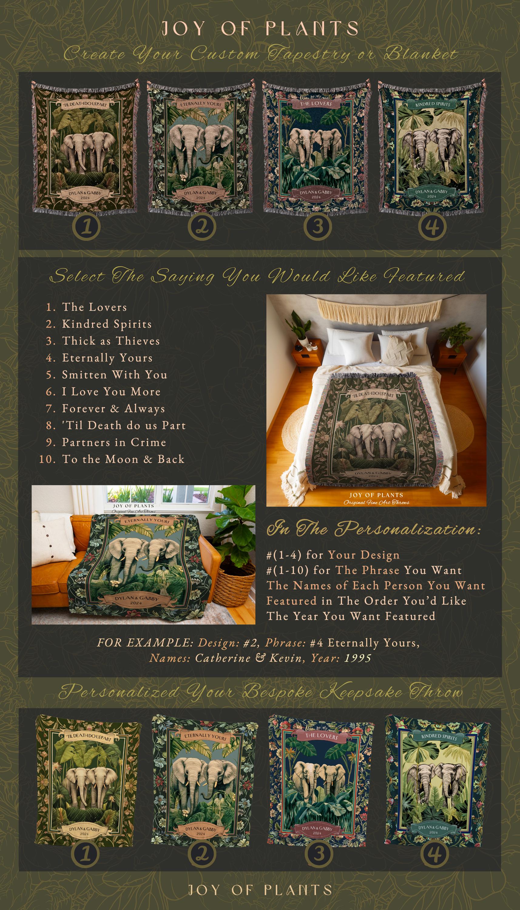 Romantic Outdoorsy Couple Tapestry Woven Cotton | Wedding Keepsake Throw Blanket Personalized His & Hers Names Custom Anniversary Botanical