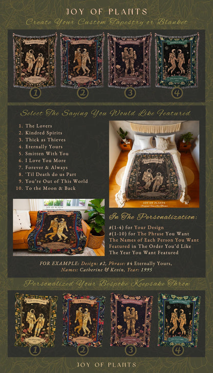 Space Lovers Celestial Woven Tapestry Blanket | Astral Design His and Hers Anniversary Gift Cosmic Love Romantic To The Moon & Back Custom |