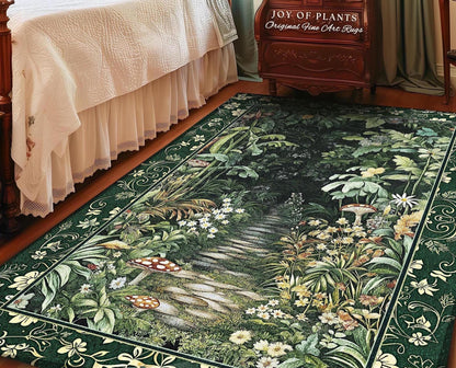 Soft Green Woodland Area Rug for Bedroom | Fairycore Woodland Nature Lover Book Nook Cozy Earthy Bedroom Decor Jungle Whimsical Aesthetic |