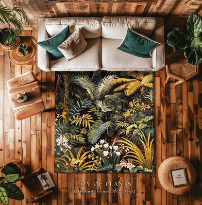 Earthy Colors Tropical Leaves Area Rug | Jungle Theme Bedroom Decor Whimsical Botanical Living Room Forest Floor Abstract House Plant Rug |