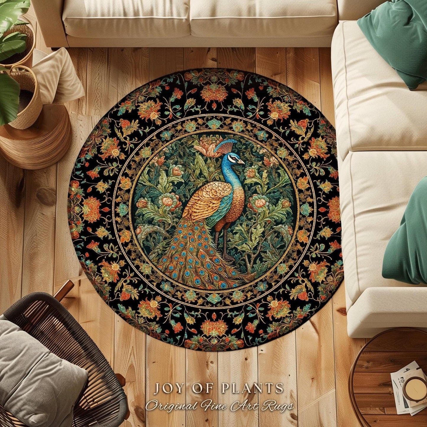 Eclectic Peacock Area Rug | Whimsical Bedroom Decor William Morris Style Cottagecore Room Dark Academia Royalcore Rug Maximalist Art |