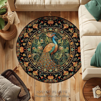 Eclectic Peacock Area Rug | Whimsical Bedroom Decor William Morris Style Cottagecore Room Dark Academia Royalcore Rug Maximalist Art |