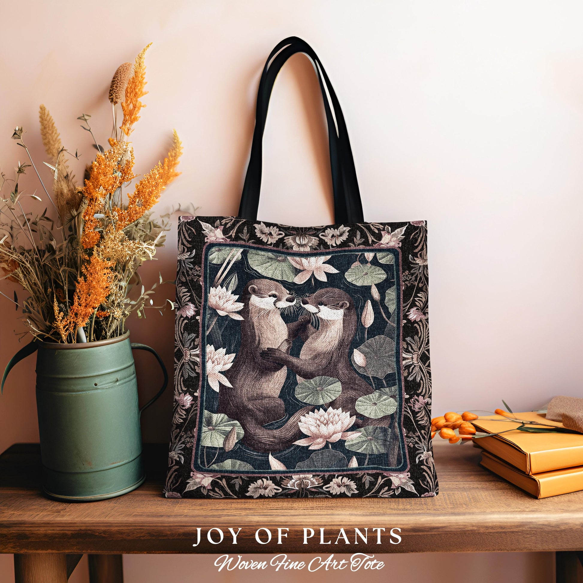 Playful Otter Tote Bag Cute | Whimsical Boho Scandinavian Oceancore Whimsy Woodland Otter Aesthetic Tapestry Tote Woven Accessory Ethereal |