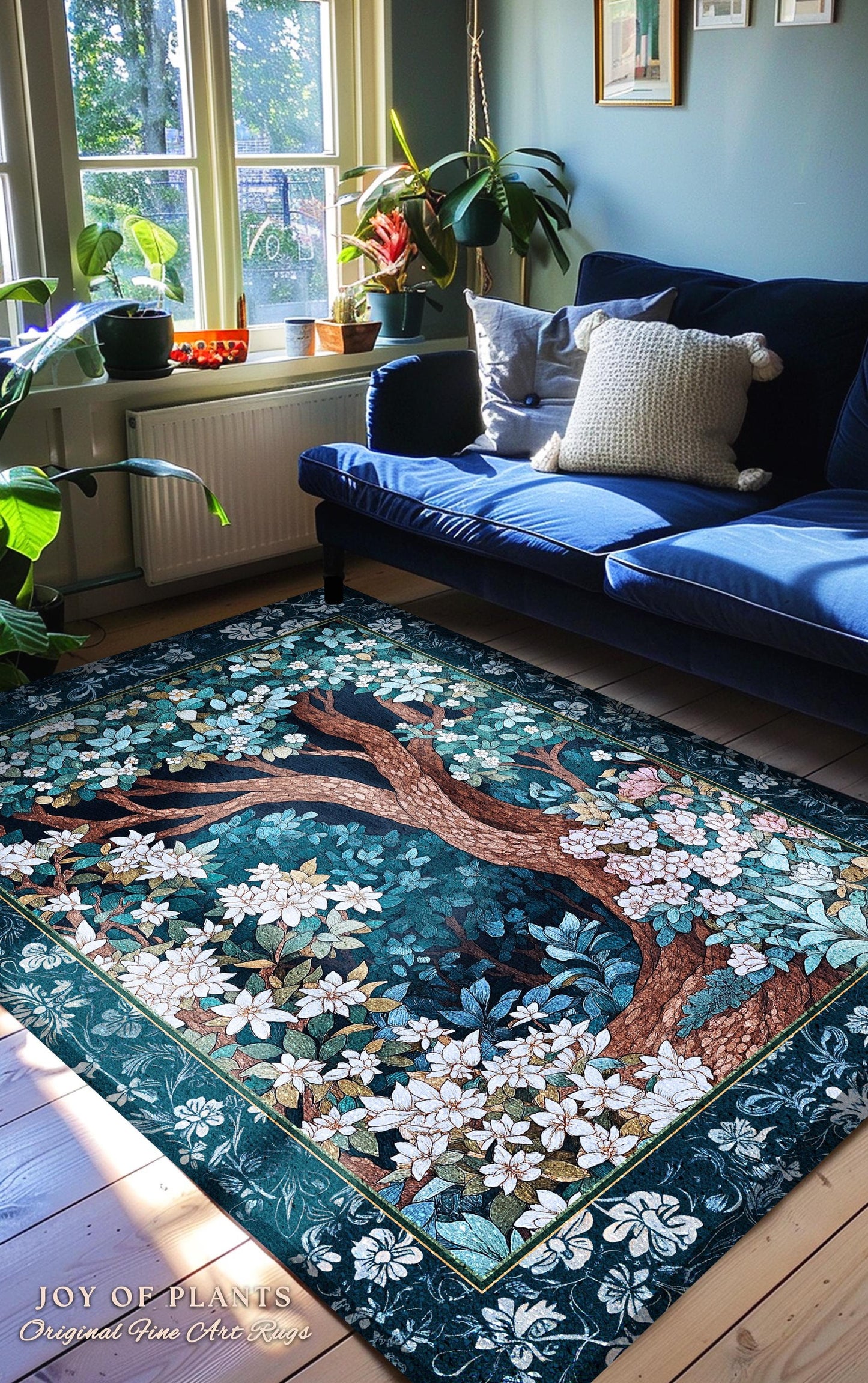 Bohemian Tree Rug Magical Aesthetic | Folklore Room Decor Ethereal Area Rug Nature Inspired Woodland Magic Wildflower Fairy Inspired Bedroom