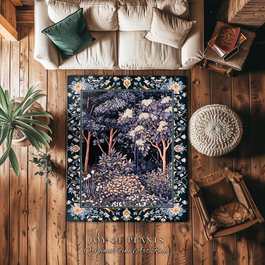 Fairycore Aesthetic Botanical Rug | Dark Academia Ethereal Lavender Purple Area Rug Nature Inspired Woodland Wildflowers Decor Ethereal |