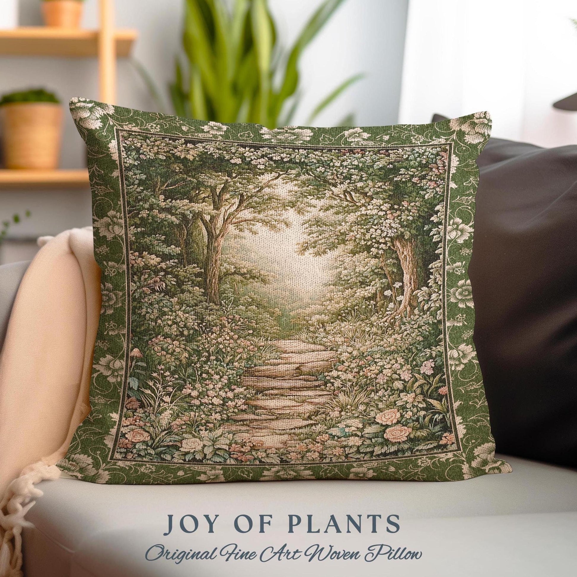 Mystic Garden Fairytale Landscape Tapestry Pillow | Fairycore Woodland Nature Lover Book Nook Cushion Cozy Earthy Home Decor Whimsical |