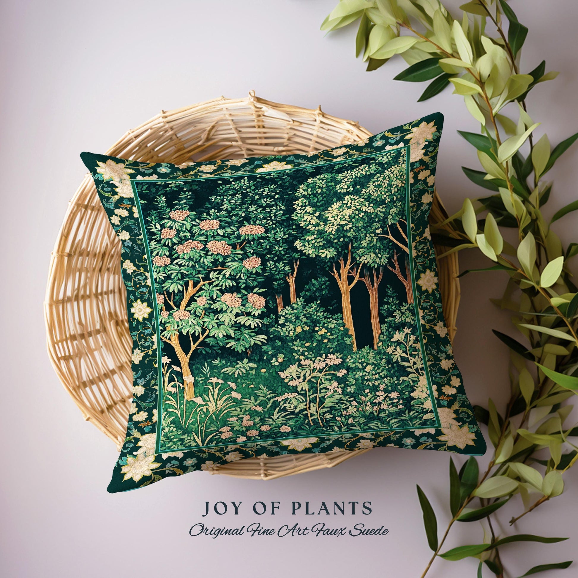 Dark Woodland Whimsical Forest Pillow | Whimsigothic Folklore Inspired Room Decor Ethereal Aesthetic Woven Cushion Accent Fairycore Bedroom