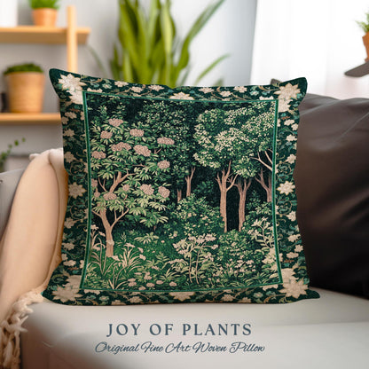 Dark Woodland Whimsical Forest Pillow | Whimsigothic Folklore Inspired Room Decor Ethereal Aesthetic Woven Cushion Accent Fairycore Bedroom