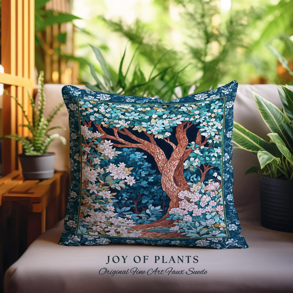 Bohemian Tree Tapestry Pillow Magical Aesthetic Folklore Forest Ethereal Cushion | Nature Inspired Woodland Magic Wildflower Fairycore Decor