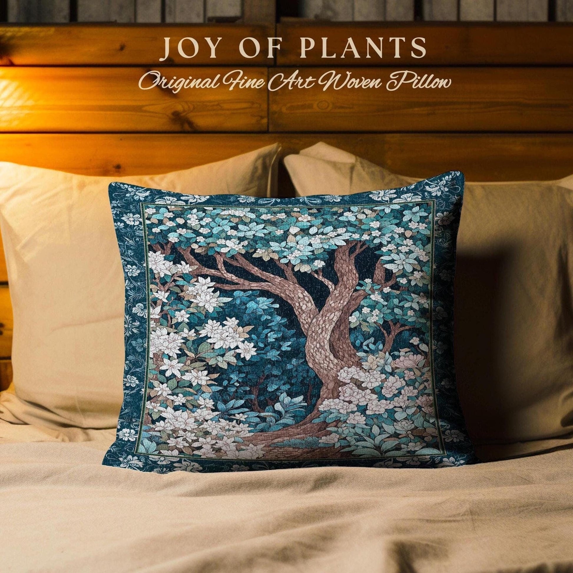Bohemian Tree Tapestry Pillow Magical Aesthetic Folklore Forest Ethereal Cushion | Nature Inspired Woodland Magic Wildflower Fairycore Decor