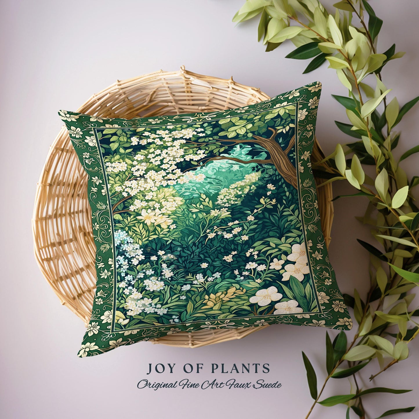 Botanical Aesthetic Forest Tapestry Throw Pillow Dark Cottagecore Folklore Inspired Decor | Ethereal Aesthetic Fairycore Mystical Woodland