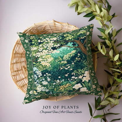 Botanical Aesthetic Forest Tapestry Throw Pillow Dark Cottagecore Folklore Inspired Decor | Ethereal Aesthetic Fairycore Mystical Woodland