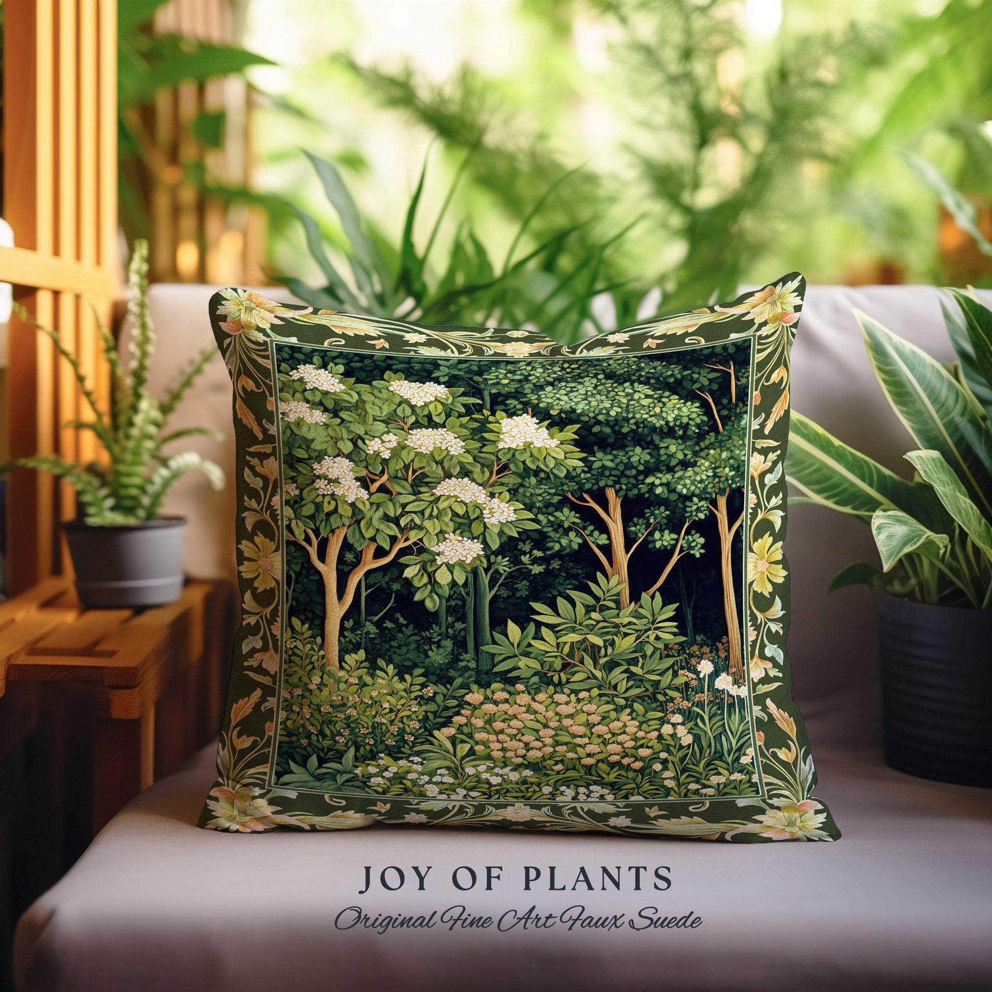 Emerald Green Medieval Tree Tapestry Pillow | Magical Woodland Cottagecore Aesthetic Nature Lover Book Nook Olive Green Decor Bohemian Cute