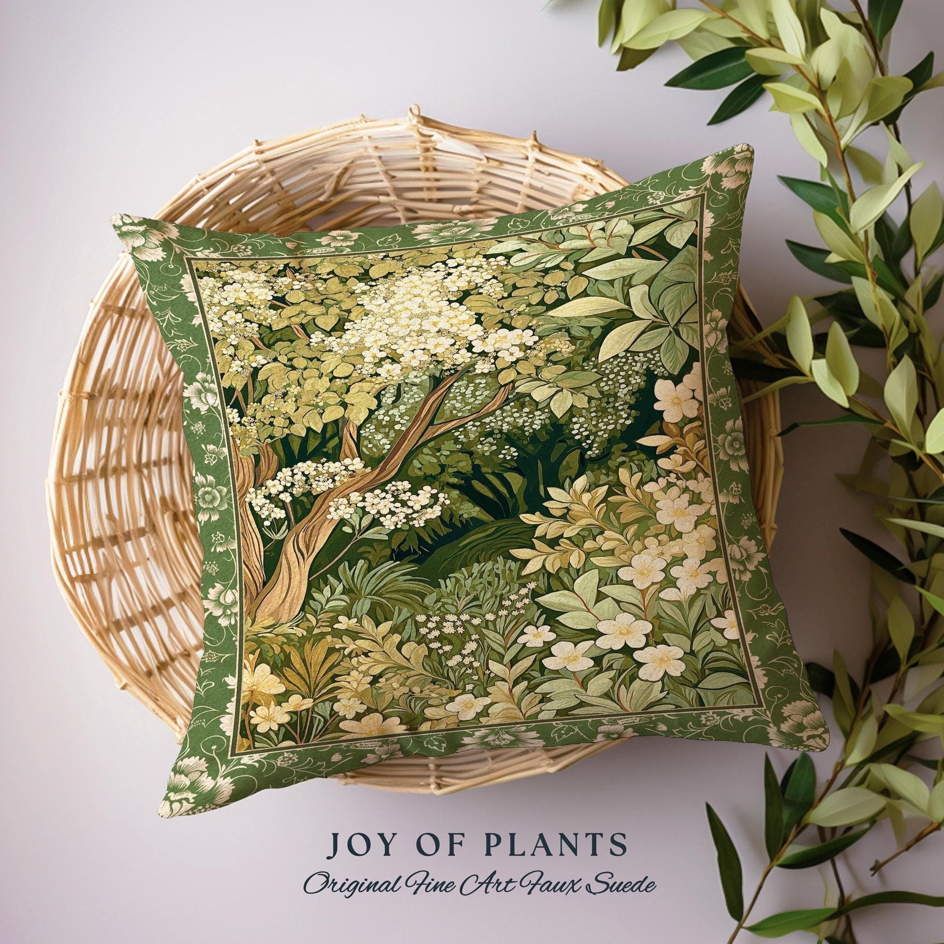 Soft Aesthetics Folklore Throw Pillow | Fairy Inspired Bedroom Cozy Cottagecore Room Decor Ethereal Nature Aesthetic Sage Green Indie Pillow