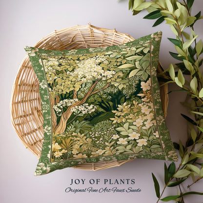 Soft Aesthetics Folklore Throw Pillow | Fairy Inspired Bedroom Cozy Cottagecore Room Decor Ethereal Nature Aesthetic Sage Green Indie Pillow