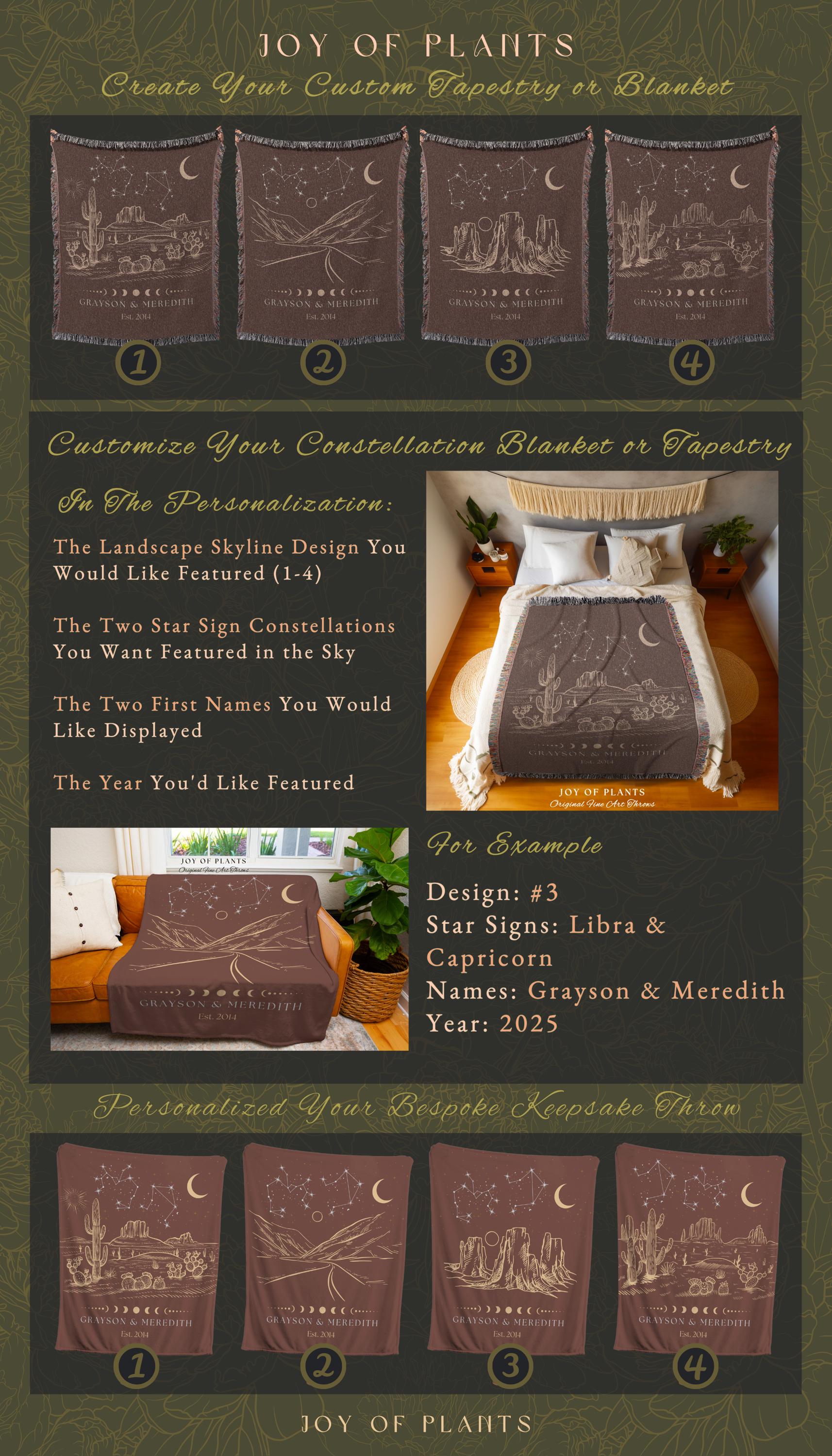 Cozy Couple Constellation Throw | Western Aesthetic Personalized Large Blanket Sentimental His & Hers Desert Aesthetic Zodiac Sign Couple