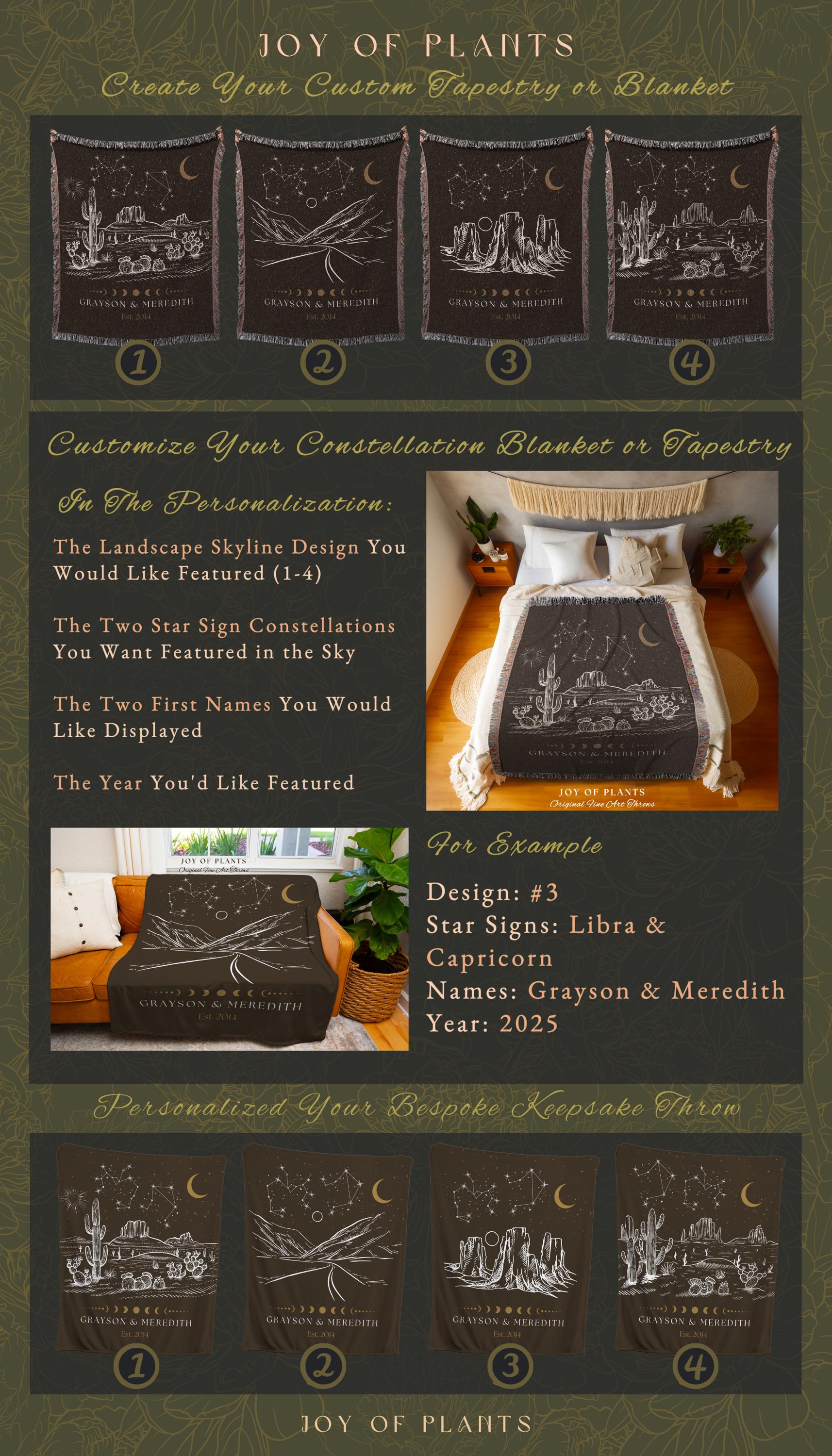 Desert Aesthetic Cosmic Couple Blanket | Trendy Southwestern Wall Art Modern Desert Aesthetic Zodiac Sign Couples Custom Constellation Cute