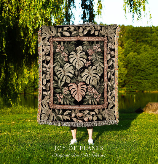 Forestcore Tropigoth Woven Blanket | Jungle Whimsy Dark Academia Bedroom Cottagecore Houseplant Lover Maximalist Tapestry Throw Botanical |