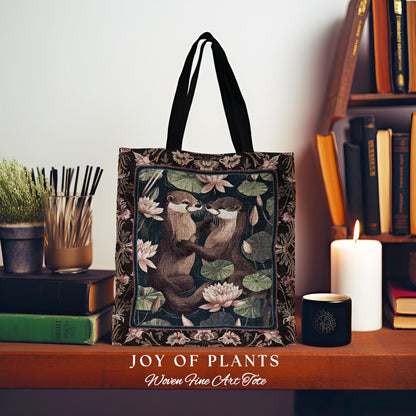 Playful Otter Tote Bag Cute | Whimsical Boho Scandinavian Oceancore Whimsy Woodland Otter Aesthetic Tapestry Tote Woven Accessory Ethereal |