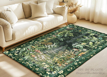 Soft Green Woodland Area Rug for Bedroom | Fairycore Woodland Nature Lover Book Nook Cozy Earthy Bedroom Decor Jungle Whimsical Aesthetic |