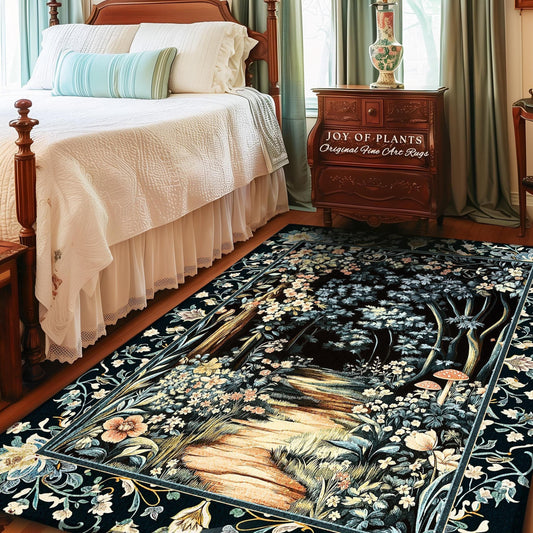 Dreamy Forest Landscape Botanical Area Rug | Misty Forest Dark Cottagecore Aesthetic Fairycore Book Nook Room Decor Magical Jungle Aesthetic