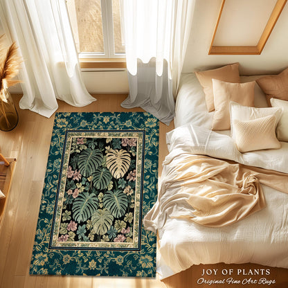 Earthy Botanical Boho Area Rug | Woodland Enchantment Tropical Statement Rug Maximalist Elegance Woodland Moody Classic Jungle Vibe Bedroom