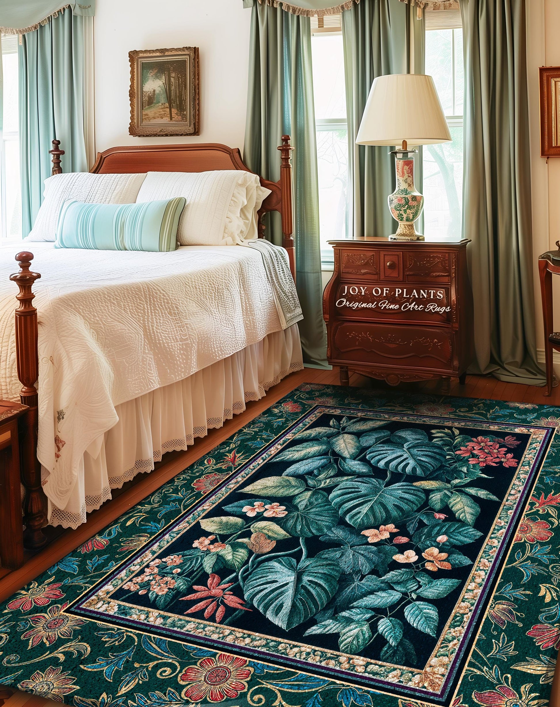 Retro Tropical Bedroom Area Rug | Jungle Nursery Vintage Botanical Accent Rug Woodland Enchantment Tropical Statement Rug Vintage Maximalist