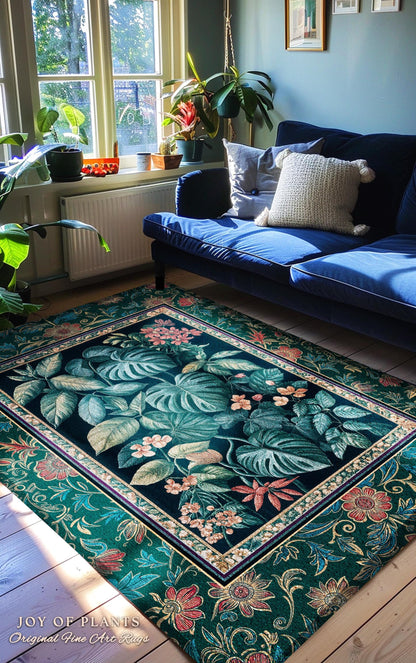 Retro Tropical Bedroom Area Rug | Jungle Nursery Vintage Botanical Accent Rug Woodland Enchantment Tropical Statement Rug Vintage Maximalist