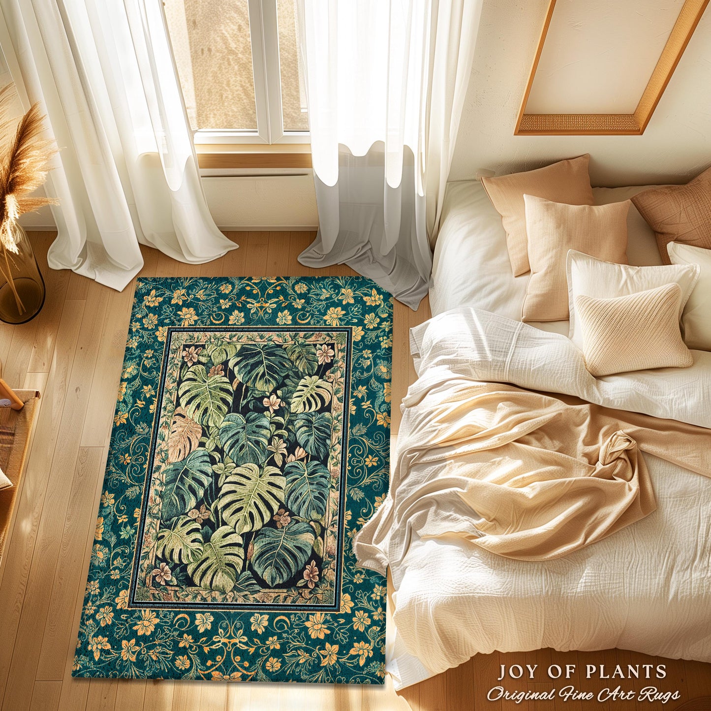 Nature Inspired Green Leaves Rug | Colorful Greenery Tropigoth Room Decor Whimsical Botanical Statement Rug Monstera Foliage Dark Tropical |