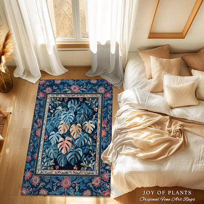 Bohemian Aesthetic Maximalist Rug | Dark Botanical Elegant Statement Rug Woodland Decor Houseplant Love Moody Jungle Vibe Monstera Area Rug