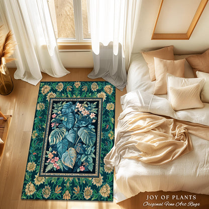 Mystic Foliage Maximalist Statement Rug | Whimsical Greenery Retro 90s Tropical Bedroom Area Rug Jungle Monstera Botanical Accent Rug Boho