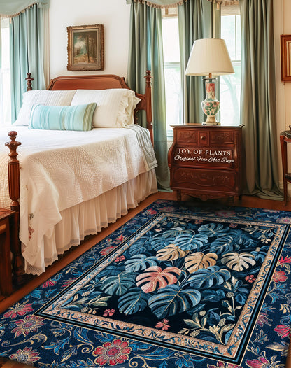 Bohemian Aesthetic Maximalist Rug | Dark Botanical Elegant Statement Rug Woodland Decor Houseplant Love Moody Jungle Vibe Monstera Area Rug